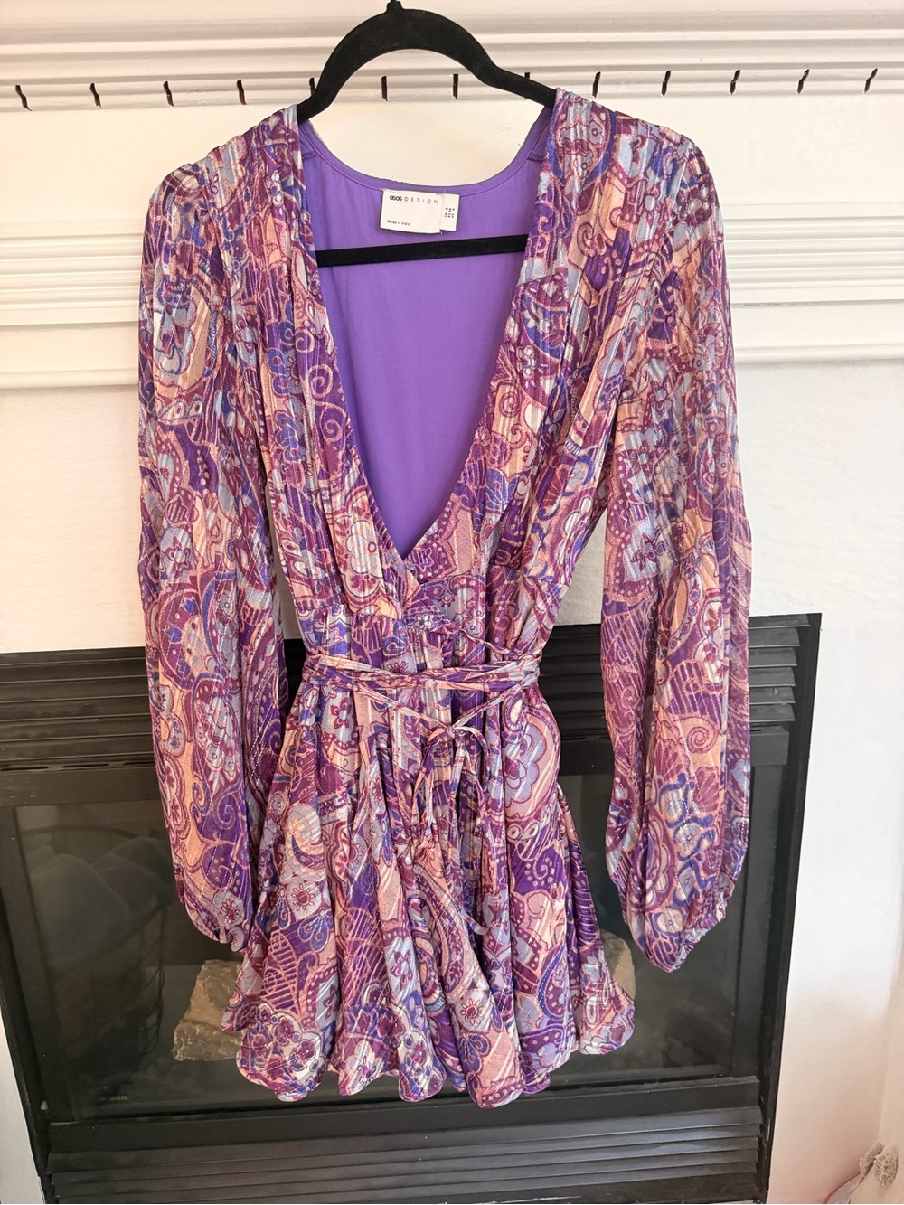ASOS Purple Paisley Long Sleeve Wrap Dress